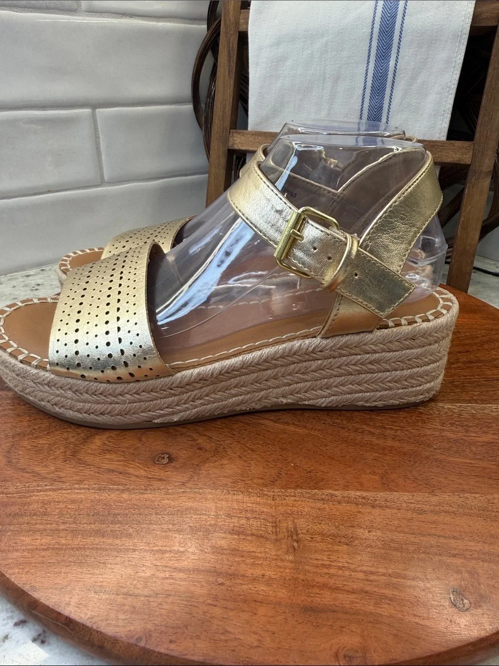 White Mountain Gold Perforated Espadrille Wedge Sandals - Women